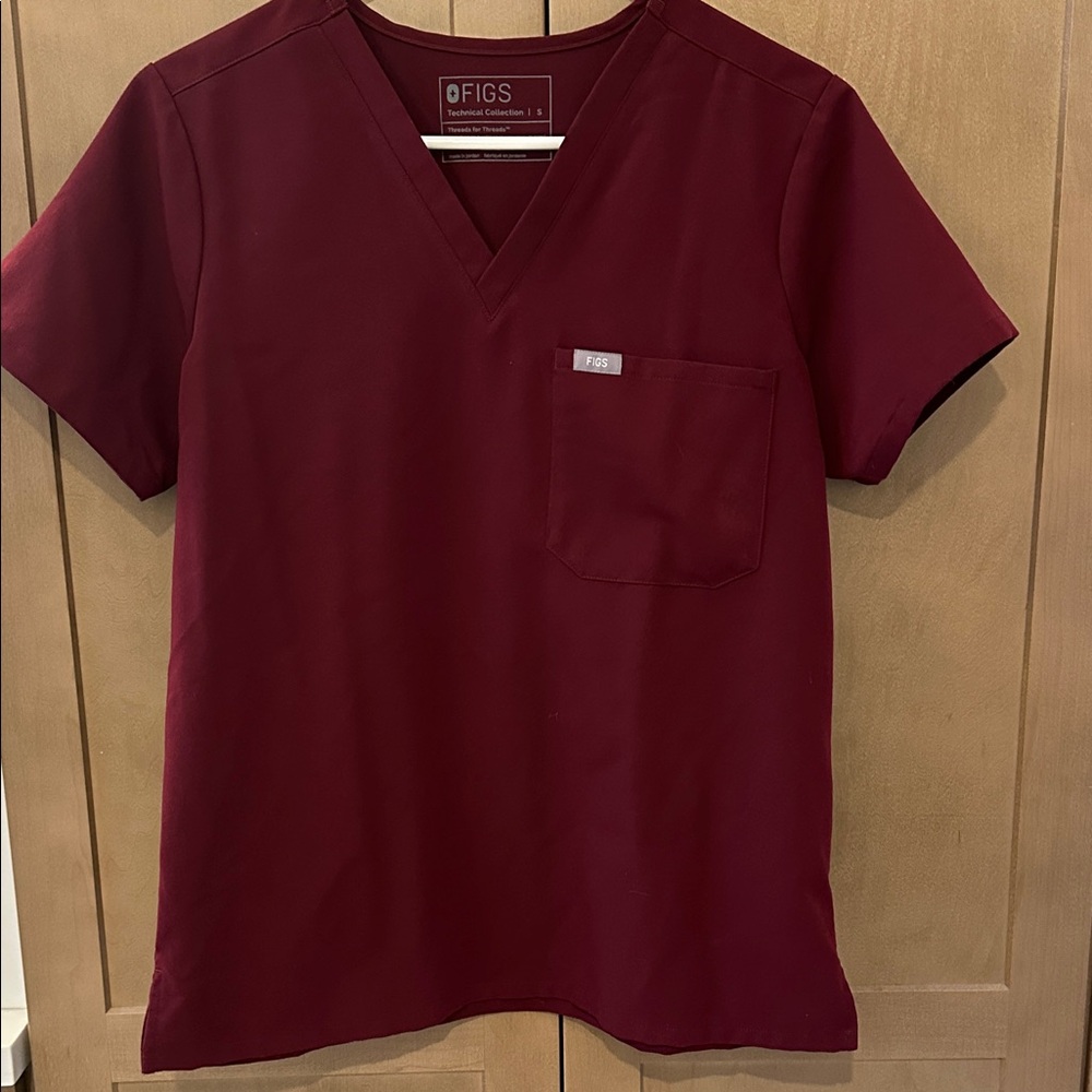 Figs Maroon V-Neck Scrub Top
